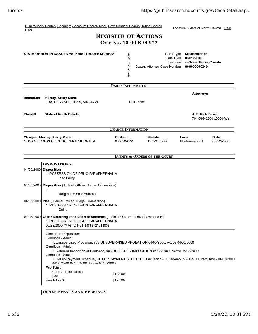 Kristy Marie Taylor First Drug Related Conviction Page 1