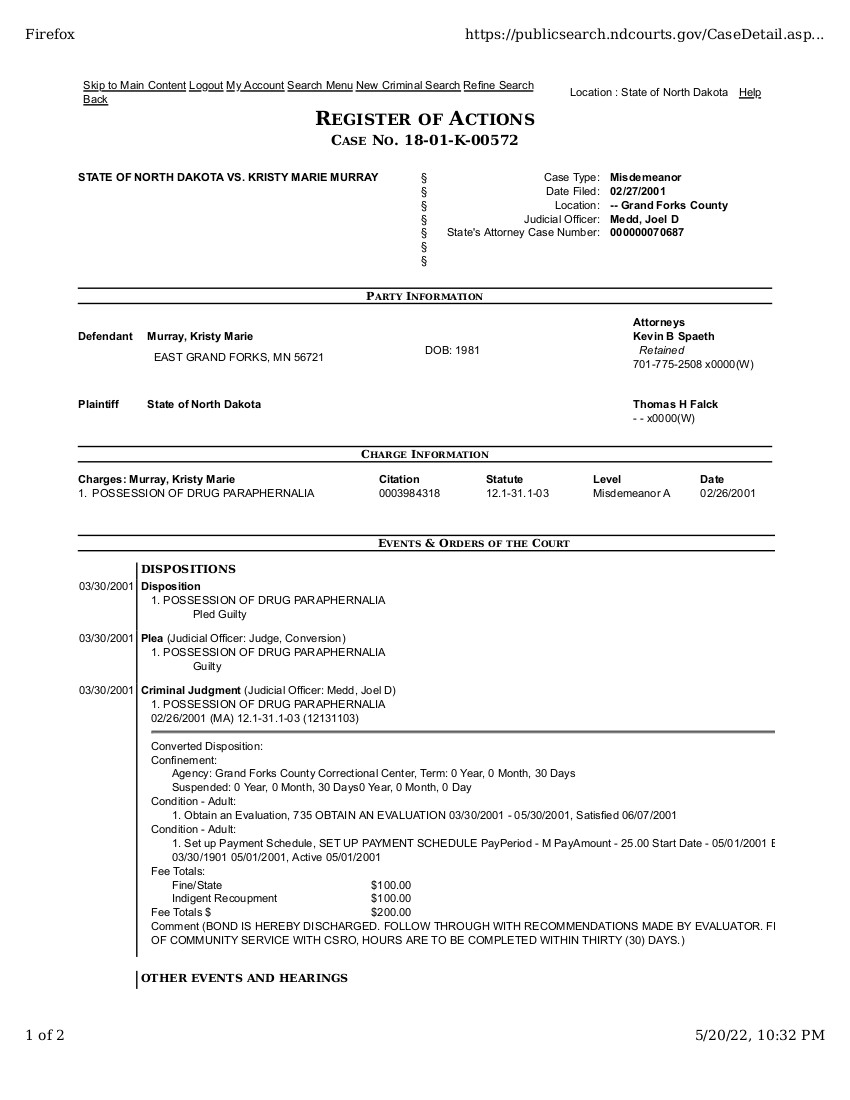 Kristy Marie Taylor Second Drug Related Conviction Page 1
